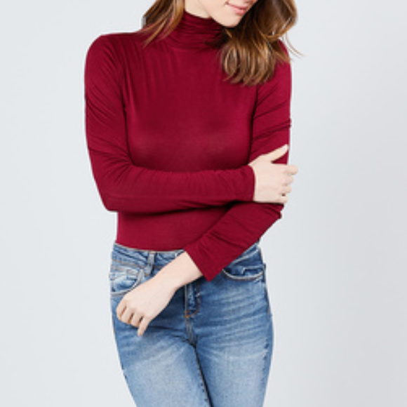 SOFT! Rayon Jersey Turtleneck Bodysuit, Ruby Red - Picture 4 of 4